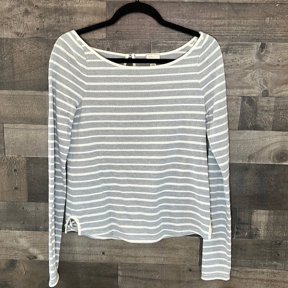 Anthropologie PostMark Gray and White Stripe Top